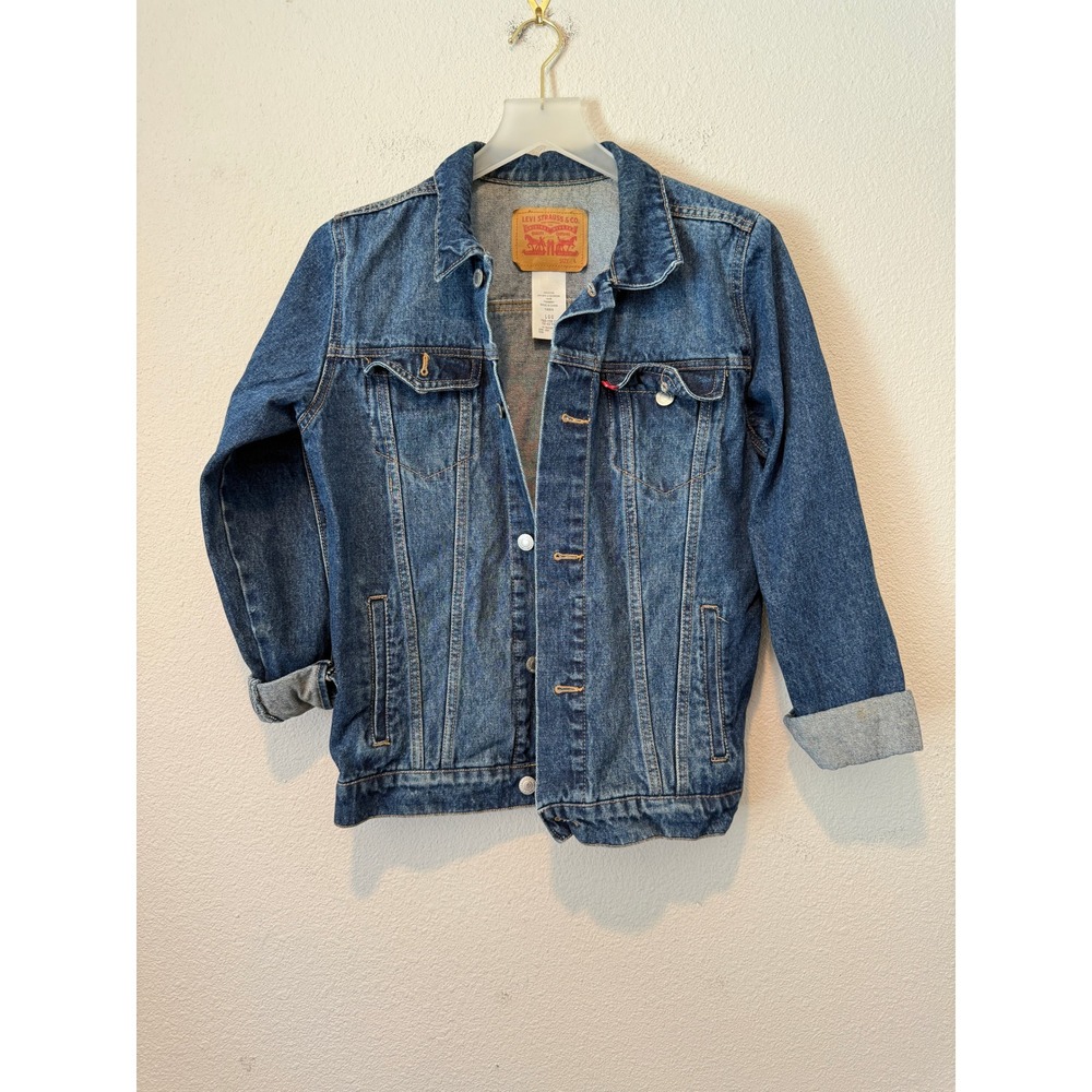 Levi Strauss Co Girls Denim Trucker Jacket Medium Wash Blue Size L 12-13 Yrs